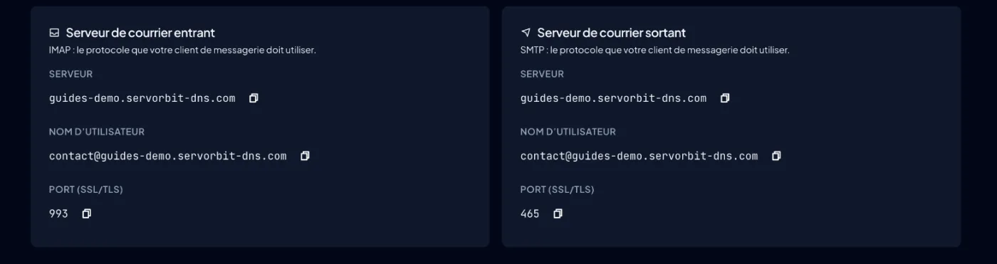 Capture d'écran cPanel : Sinon, relevez les réglages
