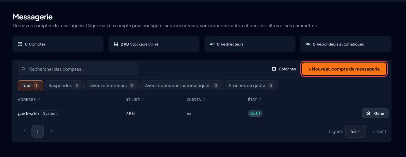 Capture d'écran cPanel : Lancez la création