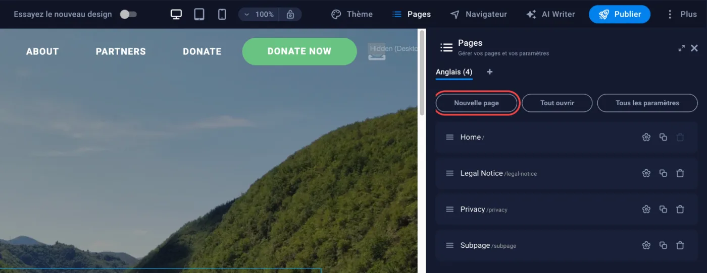 cPanel screenshot: Add your pages, text and images