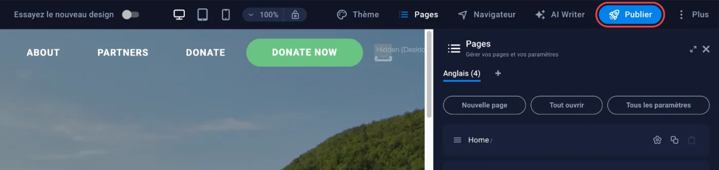 cPanel screenshot: Publish the site