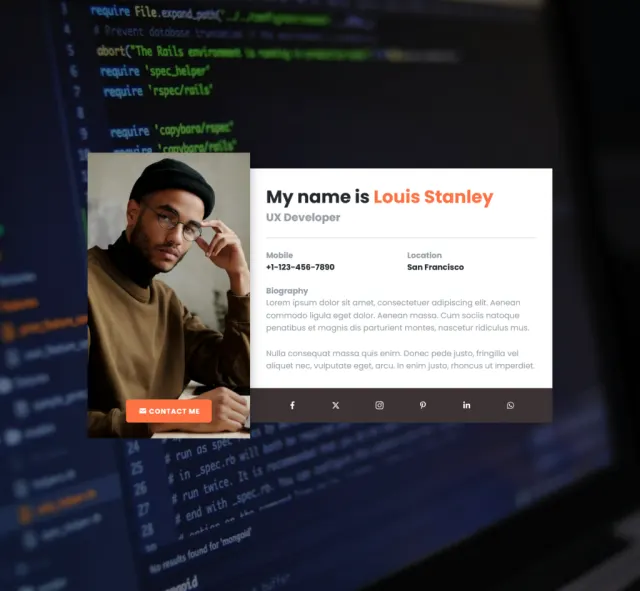 Aperçu du modèle vCard Dev